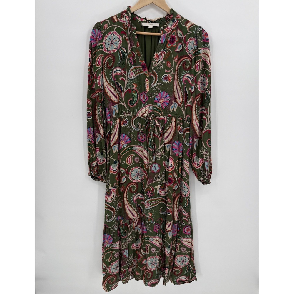 Ann Taylor Loft Womens Paisley Drop Waist Tie Dress Size Medium Boho Floral